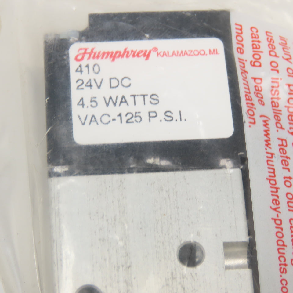 Humphrey 410 Castle P49410 4 Way Poppet Solenoid Valve 24VDC Coil 1/8" NPSF