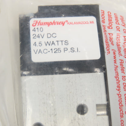 Humphrey 410 Castle P49410 4 Way Poppet Solenoid Valve 24VDC Coil 1/8" NPSF