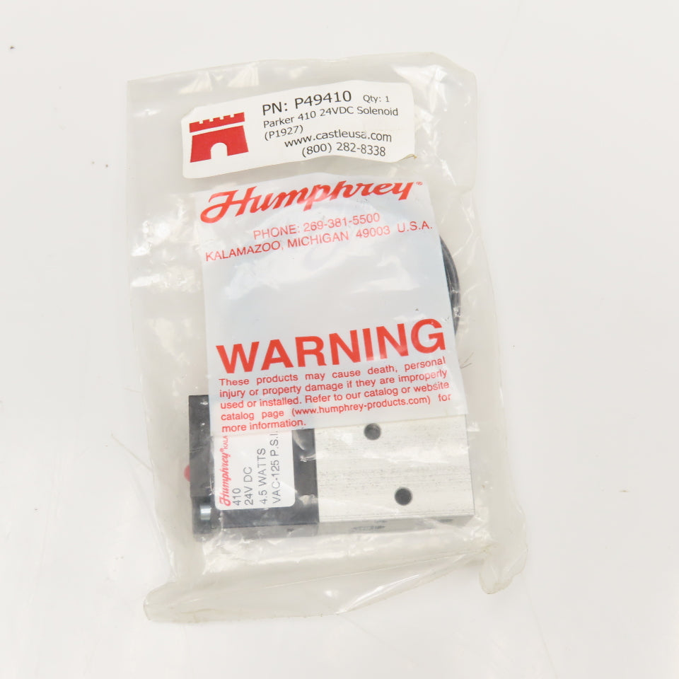 Humphrey 410 Castle P49410 4 Way Poppet Solenoid Valve 24VDC Coil 1/8" NPSF