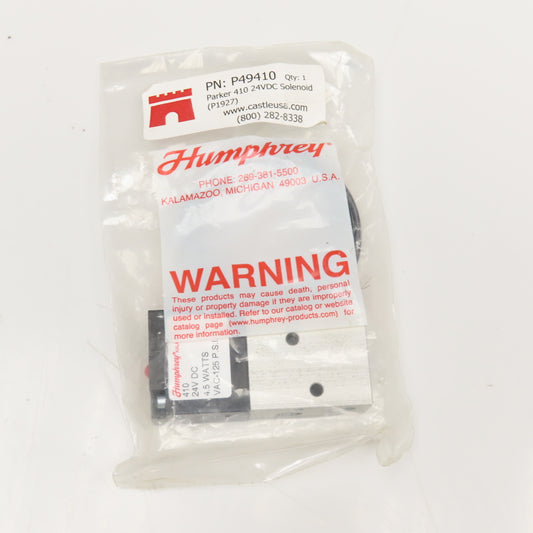Humphrey 410 Castle P49410 4 Way Poppet Solenoid Valve 24VDC Coil 1/8" NPSF