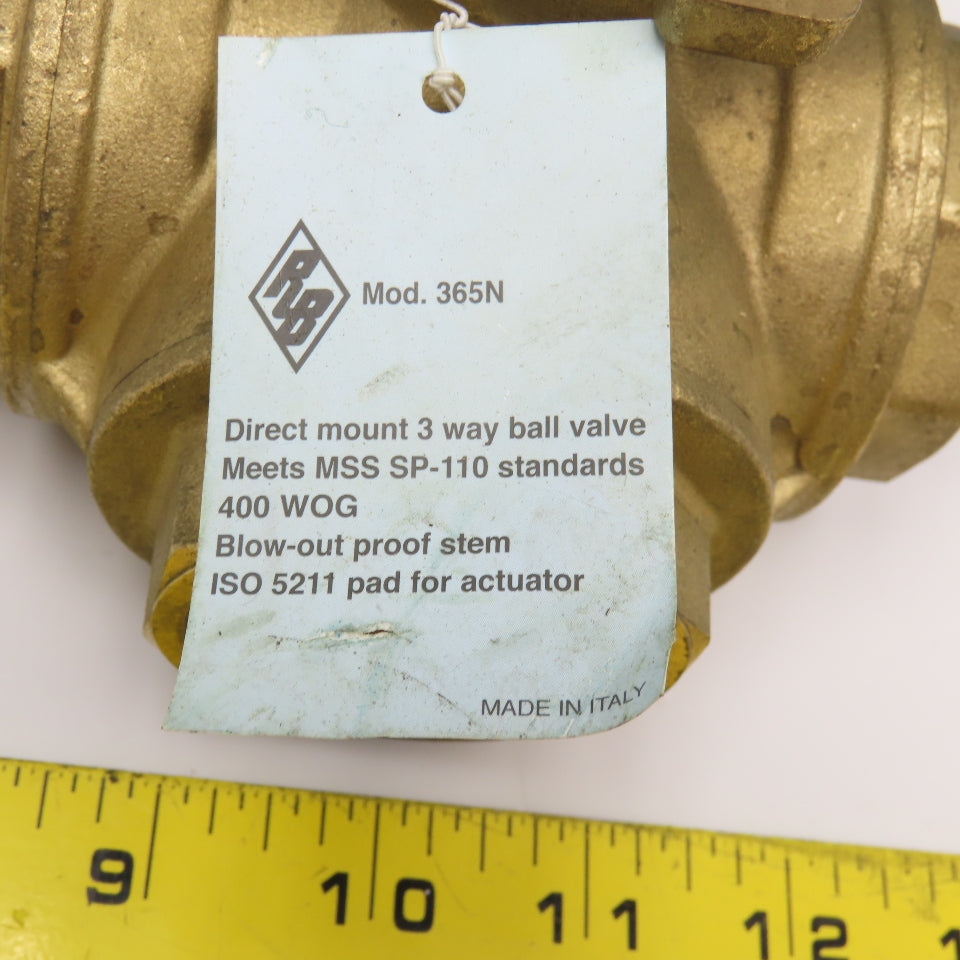 RB Model 365N 1-1/2" Brass 3 Way Divert Ball Valve 400WOG