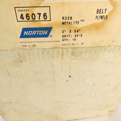 Norton 780727 46076 Metalite Abrasive Belt Plyweld 2" x 54" 40-X Grit Box Of 10
