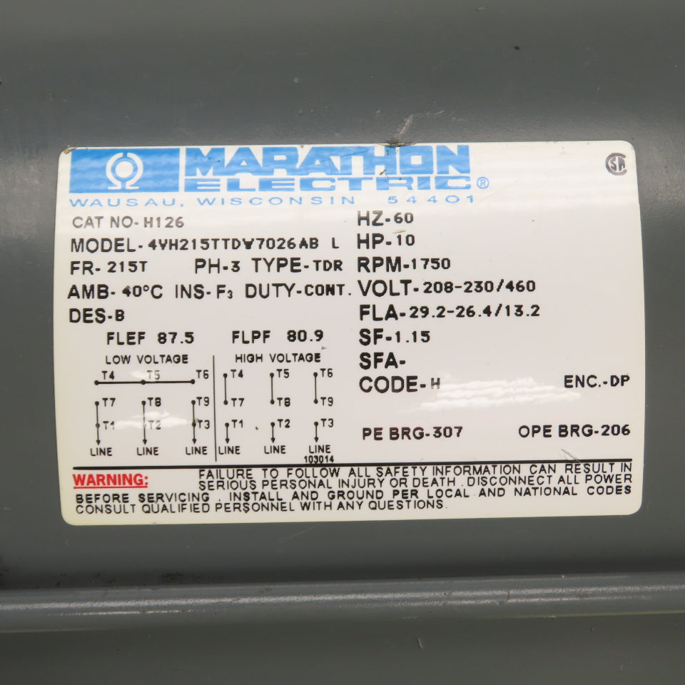 Marathon 4VH215TTDW7026AB 10HP AC Electric Motor 1750RPM 230/460V 3PH 215T Fr.