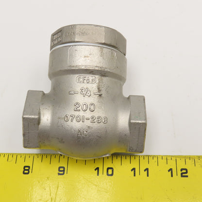 Ladish 0701-238 3/4" CF8M Stainless Steel Swing Check Valve CL200