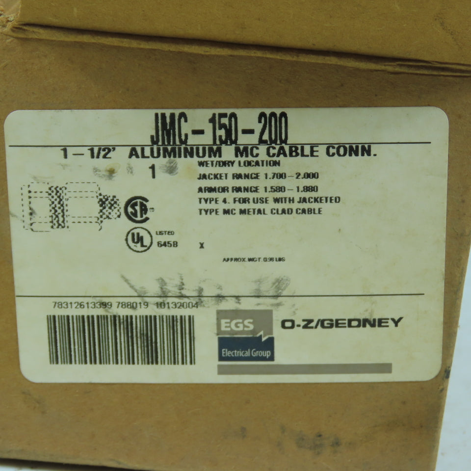 O-Z/Gedney JMC-150-200 1-1/2" Aluminum MC Cable Connector