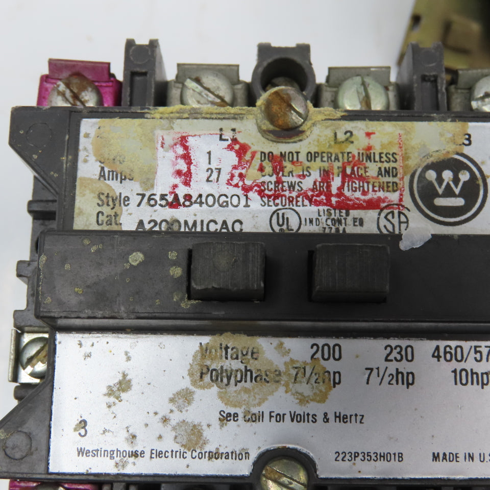Westinghouse 277A534G01 765A840G01 Size 1 Reversing Motor Starter Assembly 460V