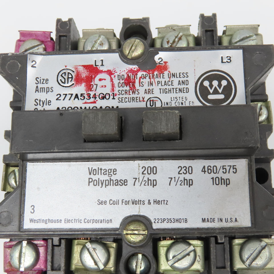 Westinghouse 277A534G01 765A840G01 Size 1 Reversing Motor Starter Assembly 460V