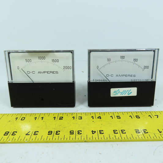 Yew 251300DRDR7JLA Panel Mount DC Amperes Meter Gauge 0-200 & 0-2000 Amps Lot/2