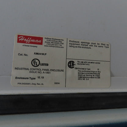 Hoffman A362410LP 36" X 24" X 10" Electrical Enclosure Wall Mount Type 12,13