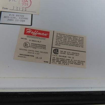 Hoffman A362410LP 36" X 24" X 10" Electrical Enclosure Wall Mount Type 12,13