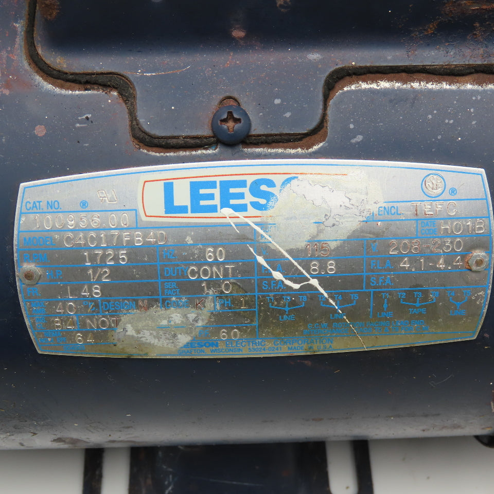 Leeson C4C17FB4D 1/2Hp 1725RPM 115-208-230V 1Ph AC Motor L48 Frame