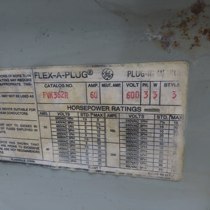 General Electric FVK362R 60A Flex-A-Plug Fusible Bus Plug 600V 3Ph