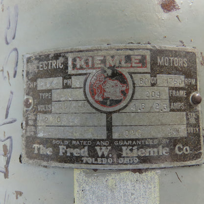 Kiemle 1-1/2HP AC Electric Motor 220/440V 4.6/2.3A 3PH 1750RPM 204 Fr. Tested