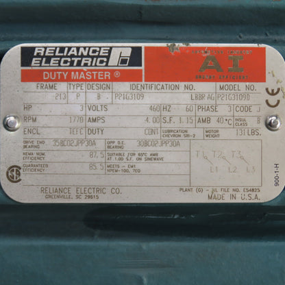 Reliance P21G3109D 3HP AC Electric Motor 460V 4.0A 3PH 1770RPM 213 Fr. Tested