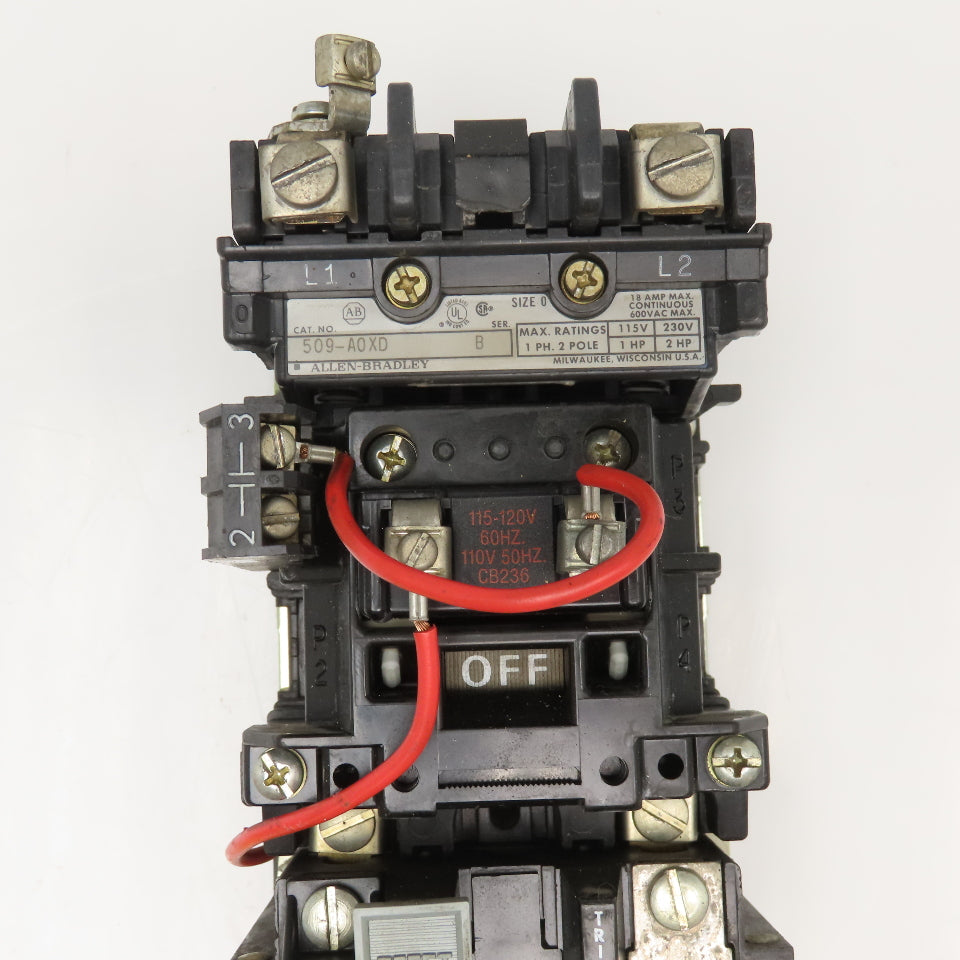 Allen Bradley 509-A0XD Size 0 Motor Starter 2 Pole 1Ph 600V 2Hp Max 120V Coil