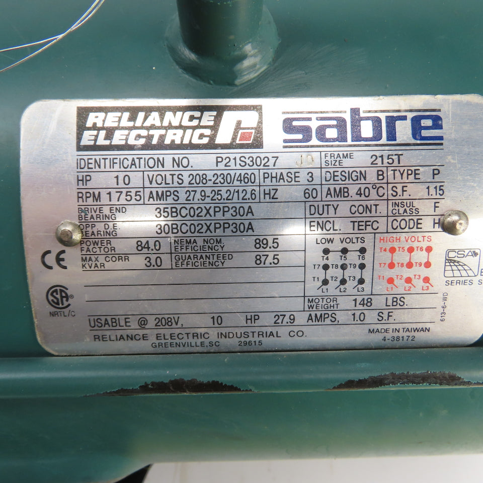 Reliance P21S3027 10HP AC Electric Motor 230/460V 3PH 1755RPM 215T Fr. Tested