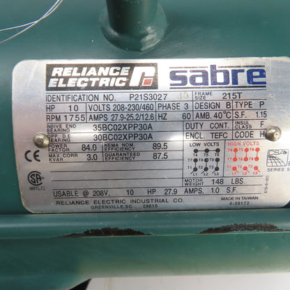 Reliance P21S3027 10HP AC Electric Motor 230/460V 3PH 1755RPM 215T Fr. Tested