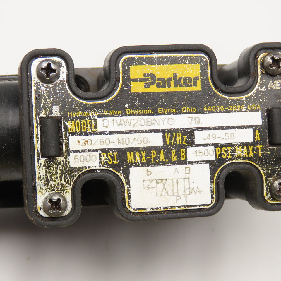 Parker D1VW20BNYC 4/2 Position Single Solenoid Directional Valve 120V Coil