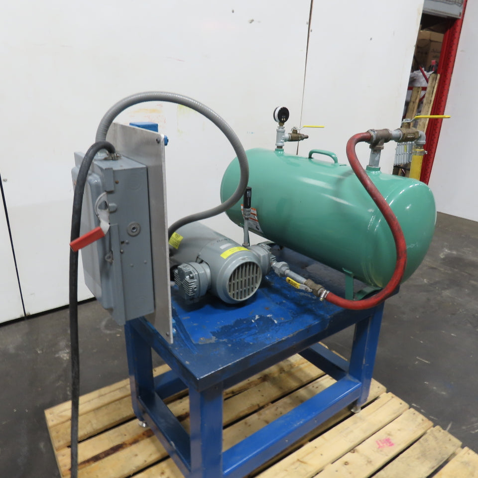Gast 4VCF-10-M402 1/2HP Piston Vacuum Pump 230/460V 3Ph W/ 15 Gallon Tank Assy.