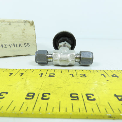 Parker 4Z-V4LK-SS CPI 1/4" Stainless Steel Needle Valve Straight 5000PSI New