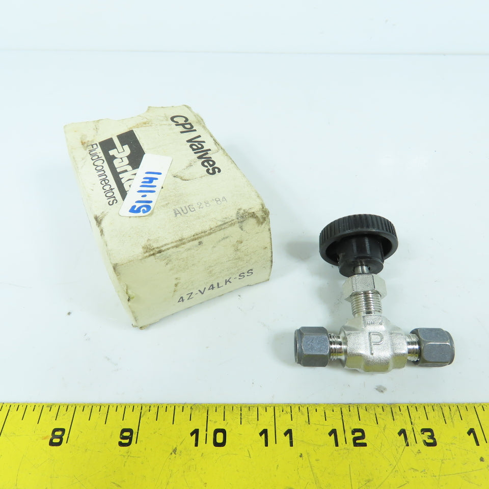 Parker 4Z-V4LK-SS CPI 1/4" Stainless Steel Needle Valve Straight 5000PSI New