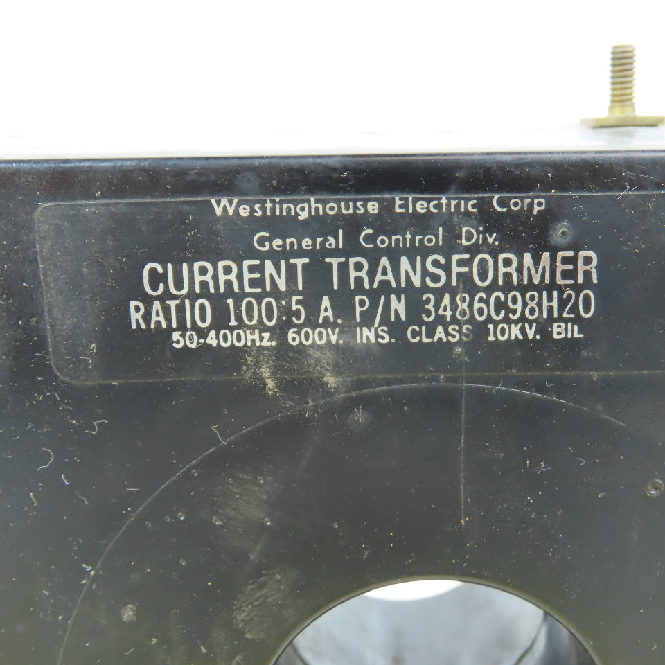 Westinghouse 3486C98H20 100:5 Ratio Current Transformer 600V 10KV 50-400Hz