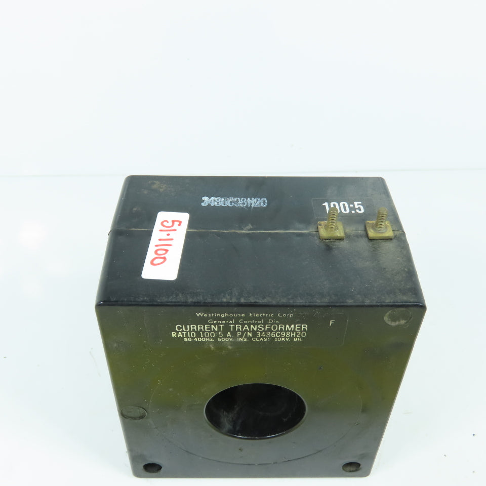 Westinghouse 3486C98H20 100:5 Ratio Current Transformer 600V 10KV 50-400Hz