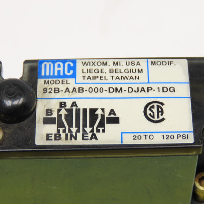 MAC 92B-AAB-000-DM-DJAP-1DG 4 Way Pneumatic Spool Valve 120V Coil