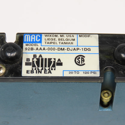 MAC 92B-AAA-000-DM-DJAP-1DG 4 Way Pneumatic Spool Valve 120V Coil