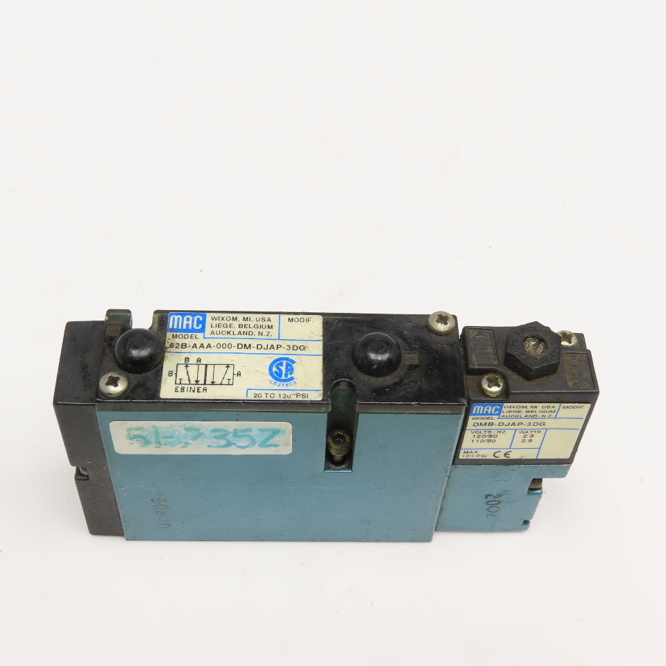 MAC 92B-AAA-000-DM-DJAP-3DG 4 Way Pneumatic Spool Valve 120V Coil