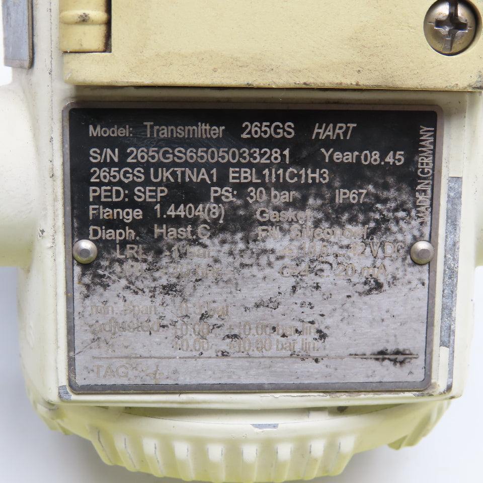 abb 265GS UKTNA1 EBL1I1C1H3 42VDC Pressure Transmitter 30Bar 1/2" NPT