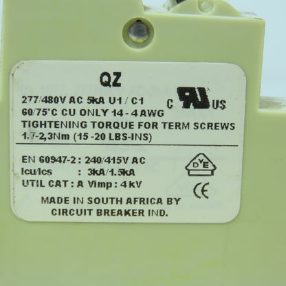 CBI QZ-1(13)-D Single Pole Circuit Breaker 277/480V 5kA C2 Trip Curve