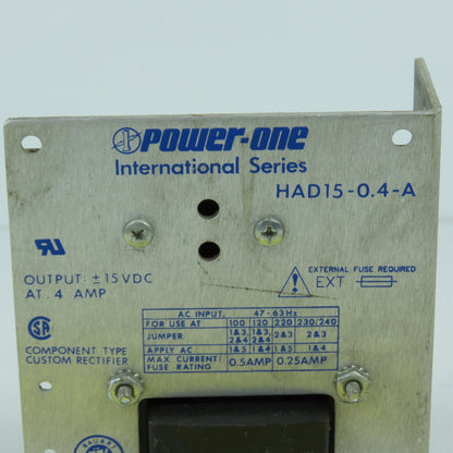 Power-One HAD15-0.4-A ±15V DC 0.4A Power Supply International Series 100-240V