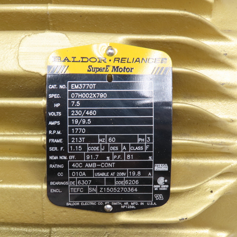 Baldor EM3770T 7.5Hp 1770RPM 230/460V 3Ph 213T Frame AC Motor