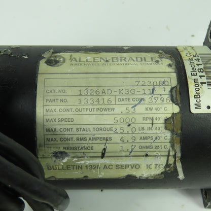 Allen Bradley 1326AD-K3G-11 0.53KW AC Servo Motor 5000RPM 15LB-IN Torque