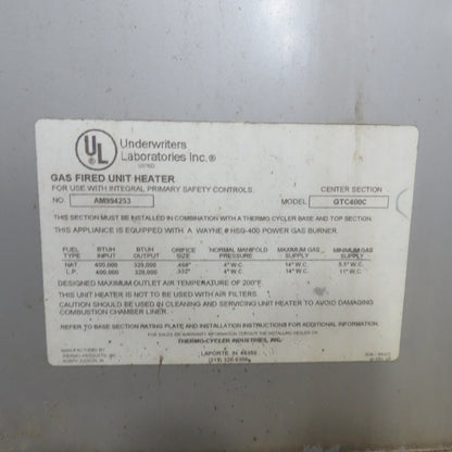 Thermo-Cycler GTC-400C 400,000 BTU/Hr Industrial Gas Fired Heating Unit 110V 1Ph