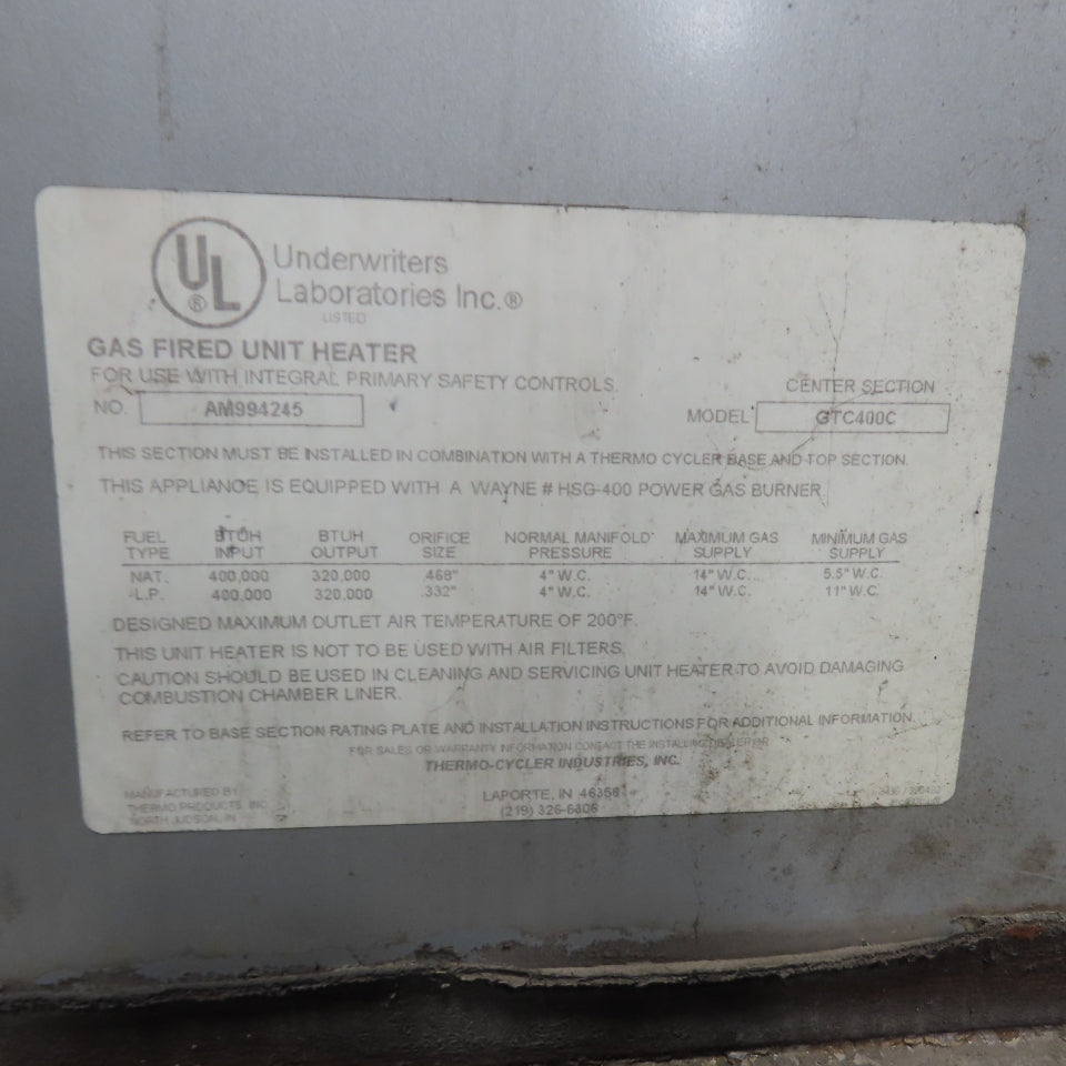 Thermo-Cycler GTC-400C 400,000 BTU/Hr Industrial Gas Fired Heating Unit 110V 1Ph