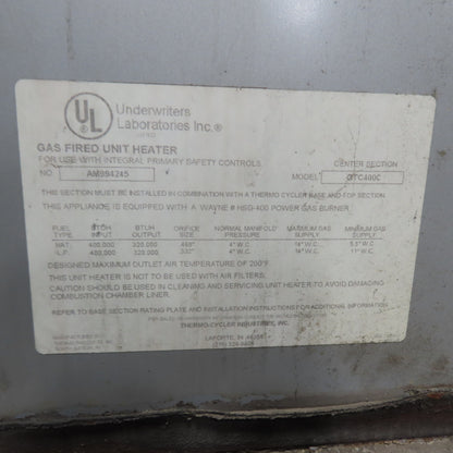 Thermo-Cycler GTC-400C 400,000 BTU/Hr Industrial Gas Fired Heating Unit 110V 1Ph