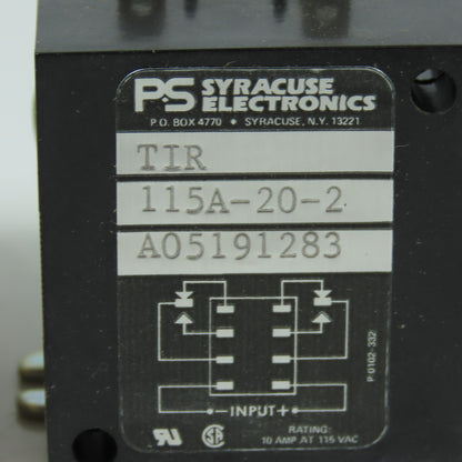 P.S. Syracuse Electronics A05191283 TIR 115A-20-2 Time Delay Relay 10A 115VAC