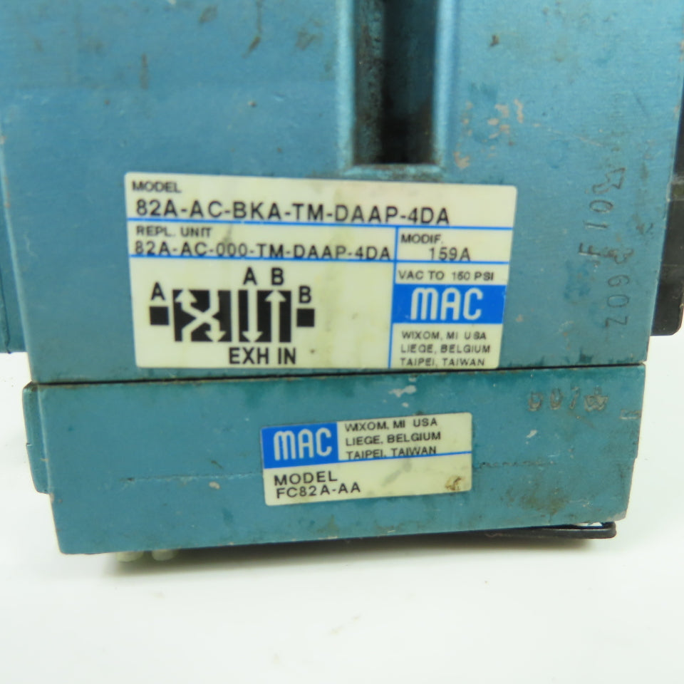 MAC 82A-AC-BKA-TM-DAAP-4DA Solenoid Valve 110/120V Coil 160PSI