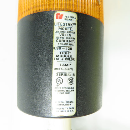 Federal Signal LSB-120 Stackable Beacon Light Tower 120VAC Red Green Amber