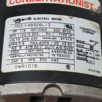 AO Smith F48SE6L13 1/6Hp 1100RPM 3 Speed Fan Motor 208-230V 1Ph