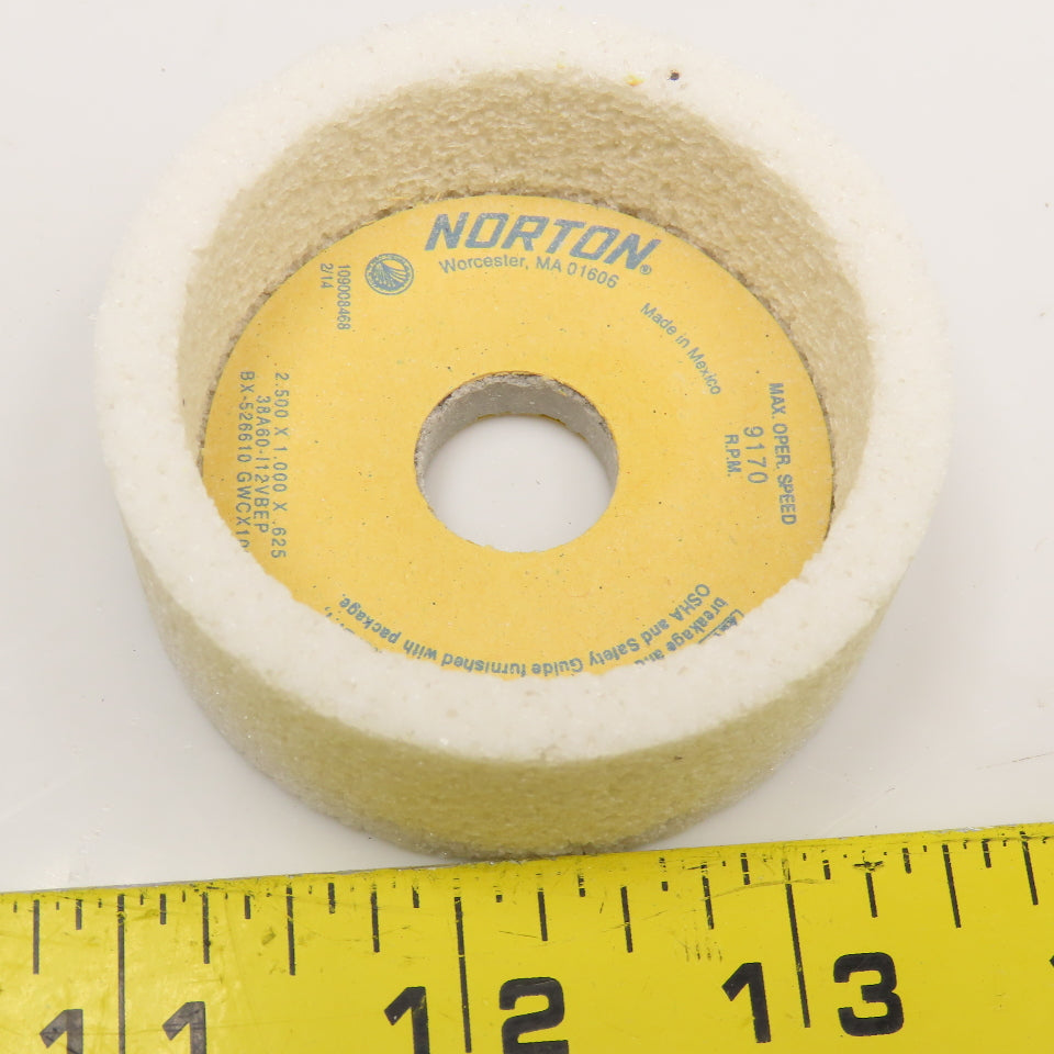 Norton 38A60-I12VBEP 2.5" x 2" x .625" Alundum Grinding Wheel Cup Lot Of 5