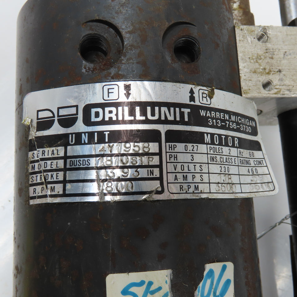 Drillunit DUSDS 1810STP 230/460V Drill 3.93" Stroke 1800RPM 3/4" Keyed Shaft