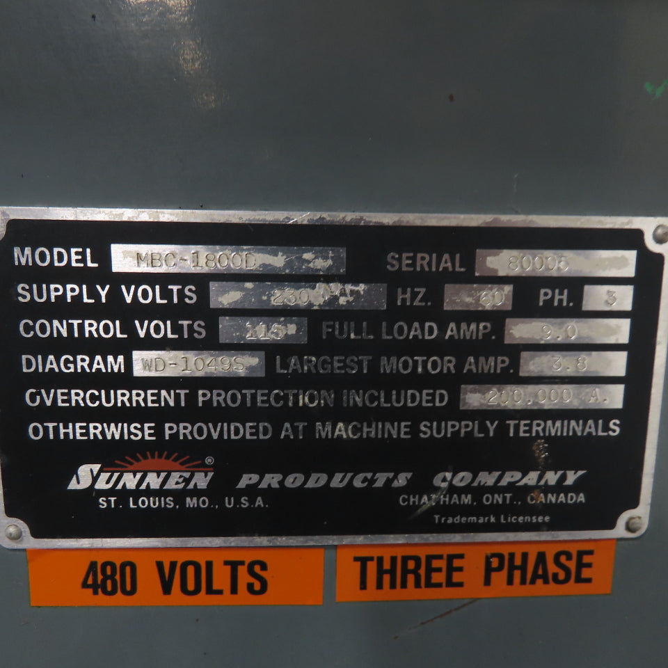 Sunnen MBC-1800 Precision Honing Machine 3Ph 230/480V 1HP Tested