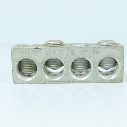 UTILCO PED 250 RH 4-Port Aluminum Power Distribution Lug Block 250 MCM-6 AL-CU