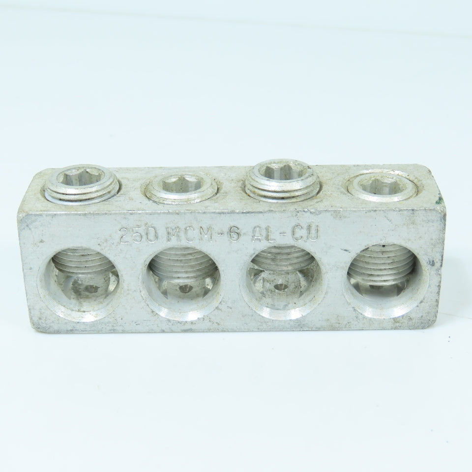 UTILCO PED 250 RH 4-Port Aluminum Power Distribution Lug Block 250 MCM-6 AL-CU