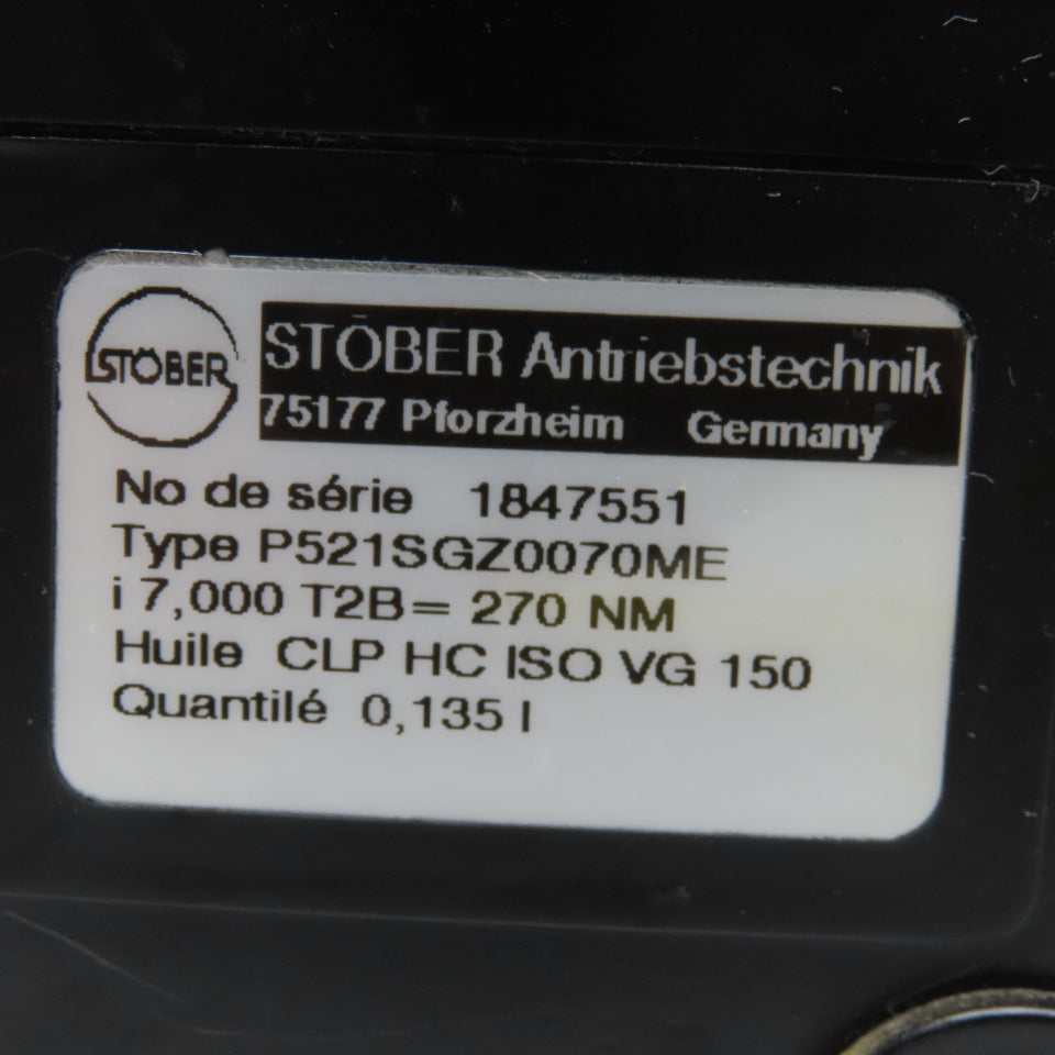 Stober P521SGZ0070ME Series 1847551 7:1 Ratio Gear Head