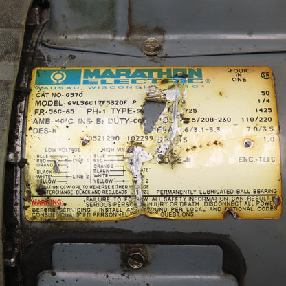 Marathon 6VL56C17F5320F 1/3Hp 175RPM 115-208/230V 50/60Hz 1Ph AC Motor