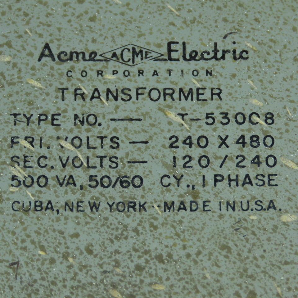 Acme Electric T-53008 500 VA Transformer 240x480V Primary 120/240V Secondary